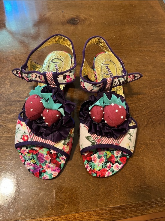Irregular Choice Shoes - Irregular Choice Floral Purple Sandals with Strawberry Embellishments